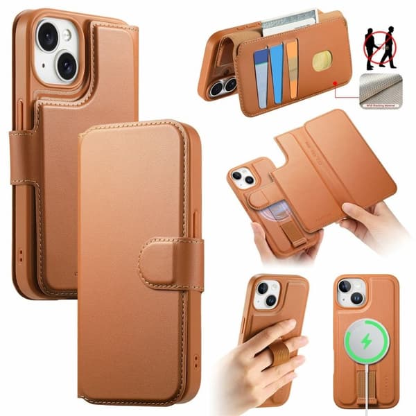 CASENEO iPhone 14 Plus MagSafe Cover with Wallet - Brown