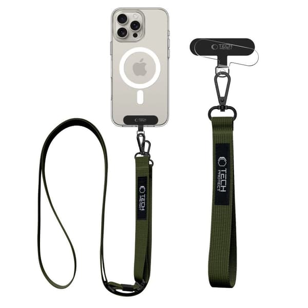 Tech-Protect C65 phone strap set for crossbody and wrist – Olive