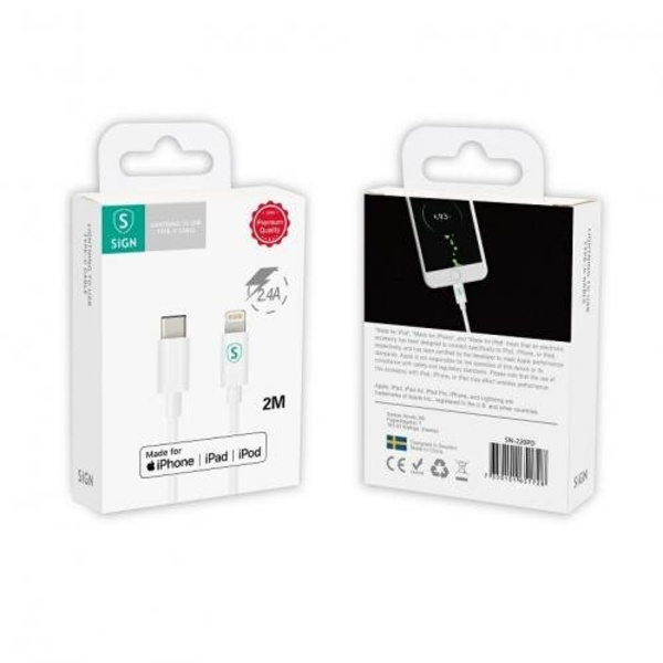 SiGN USB-C till Lightning-kabel 2m, MFi, 60W