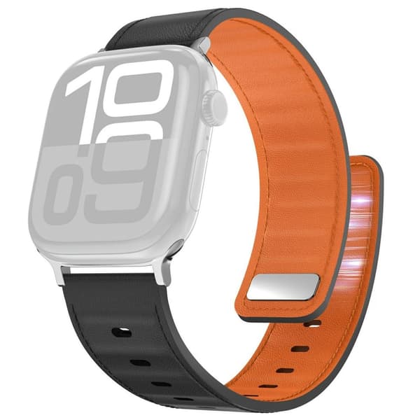 AHASTYLE Apple Watch 42/41/40/38mm Leather Watch Strap - Black/Orange