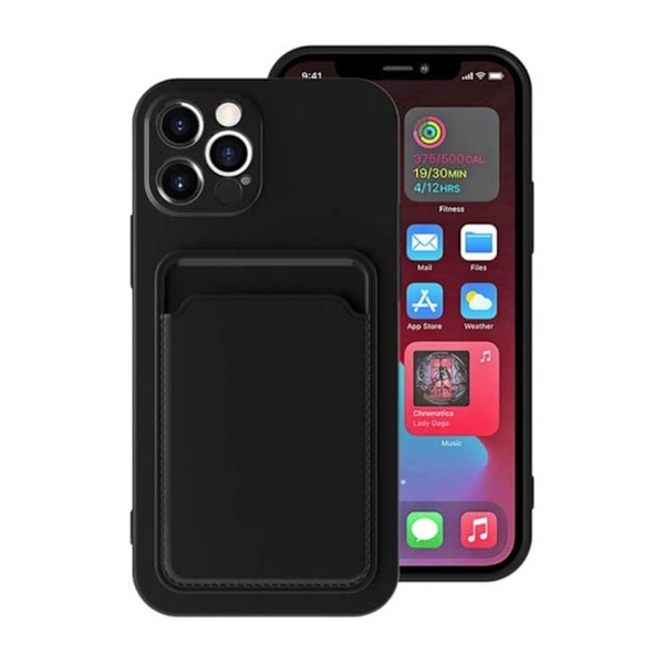 iPhone 12 Pro Max Silikonskal med Korthållare - Svart