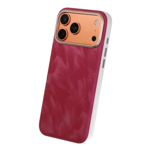 Plume Textured Vegan-Leather Magnetic Case For iPhone 17 Pro Max/18 Pro Max Rose Red