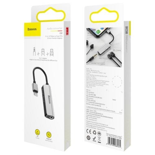 Baseus L52 Adapter Lightning till Dubbla Lightning och AUX 3.5 mm - Silver/Svart Svart