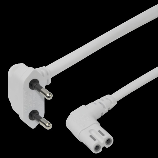 Power cable CEE 7/16 - C7, angled, 1.5m - White