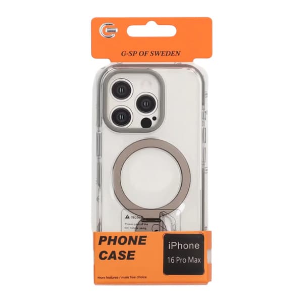 Magsafe Case for iPhone 16 Pro Max - Transparent Gray with Ring Stand