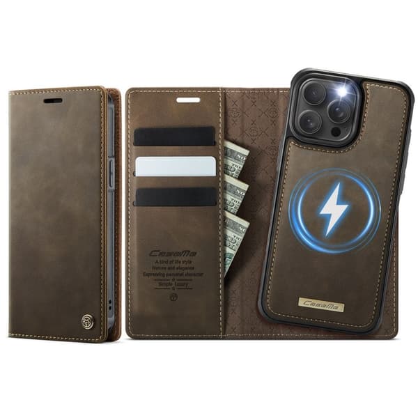 CASEME iPhone 13 Pro MagSafe RFID Blocking Detachable Wallet Cover - Brown