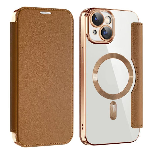 AMORUS iPhone 14 Wallet Cover MagSafe RFID Blocking - Brown