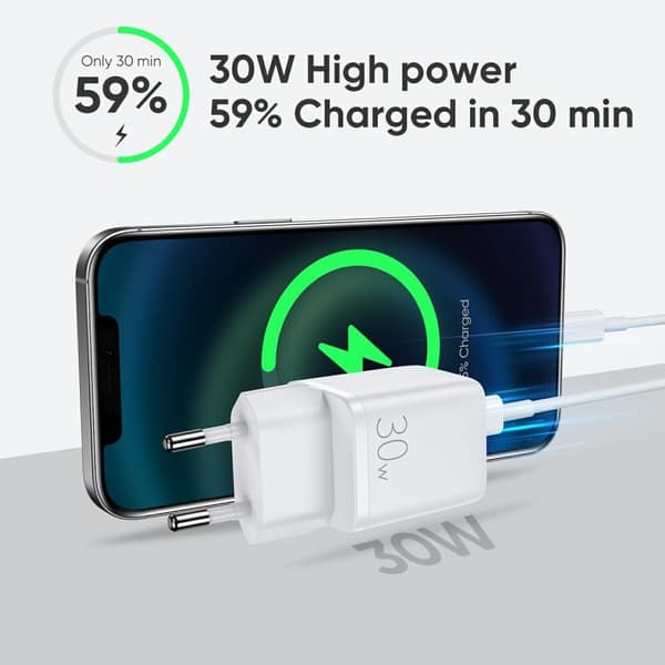 SiGN Mini Snabbladdare USB & USB-C, PD & Q.C3.0, 3A, 30W - Vit Svart