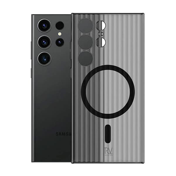 Samsung Galaxy S23 Ultra Mobile Case Corrugated with Magnet Rvelon - Grey