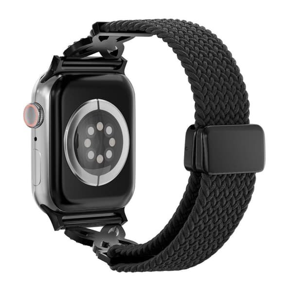 Apple Watch 49/46/44/42mm Nylon Braided Watch Strap Rhinestones - Black