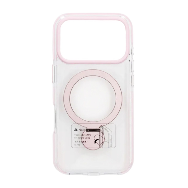 Case Magsafe for iPhone 17 Pro - Transparent pink with ring stand