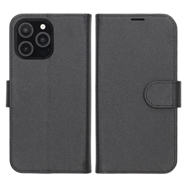 iPhone 16 Pro Max Wallet Case with Stand - Black