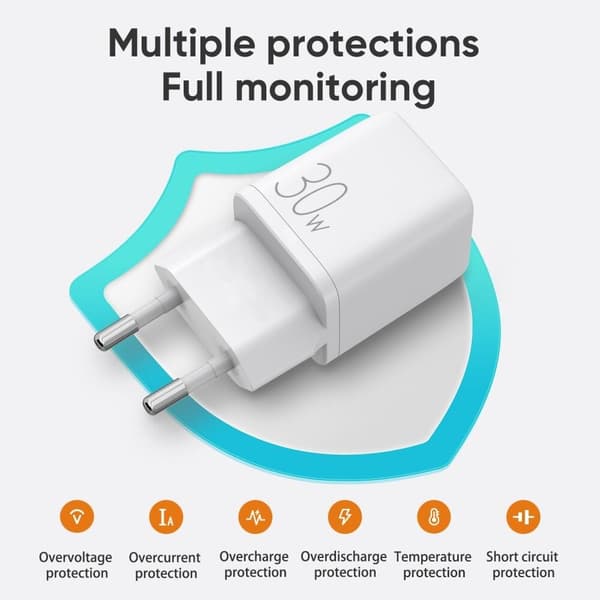 SiGN Mini Snabbladdare USB & USB-C, PD & Q.C3.0, 3A, 30W - Vit Svart