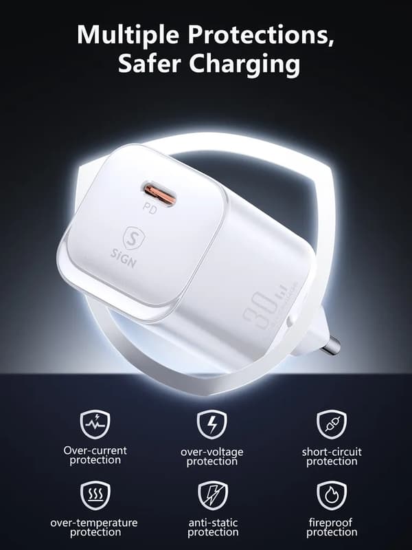 SiGN Single-Port Snabbladdare, 30W - Vit Svart
