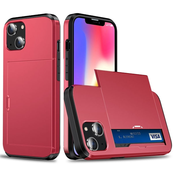 iPhone 15 case case with slide card holder - Red