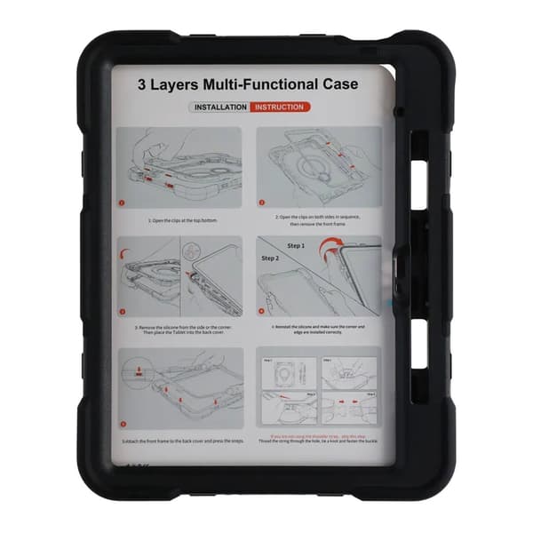 3 Layers multi functional Laptop Case For iPad 11 2025/10 10.9 2022 Black (with hand strap)