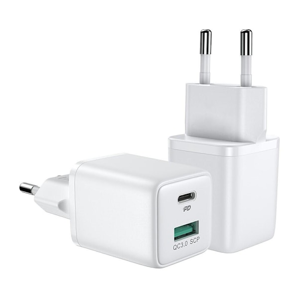 SiGN Mini Snabbladdare USB & USB-C, PD & Q.C3.0, 3A, 30W - Vit