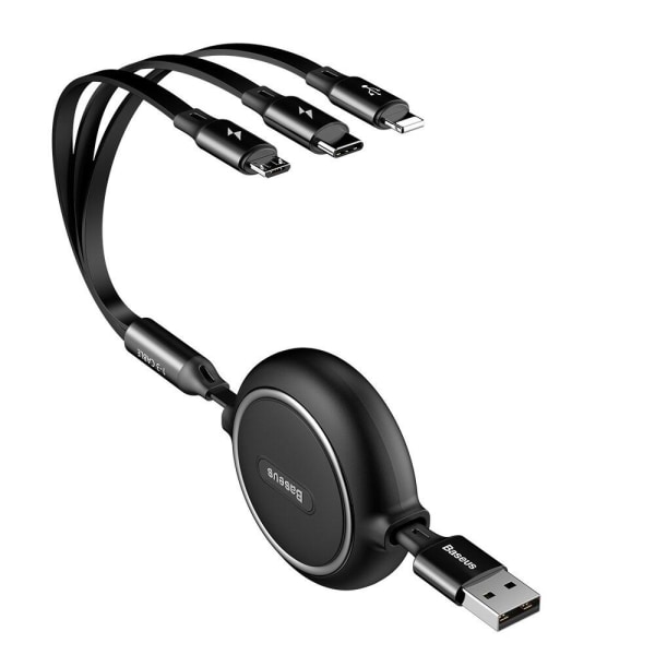 Baseus Golden Loop 3-in-1 Elastisk USB Ladd & Synkkabel, 1,2m,