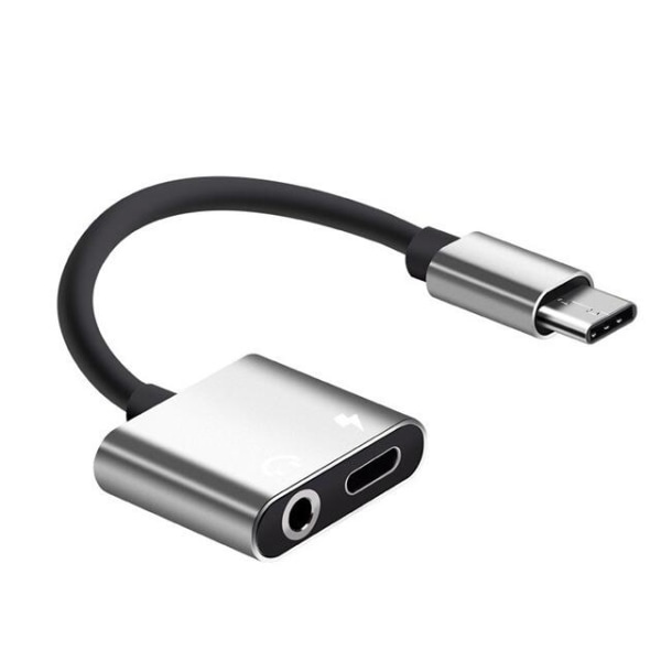 Adapter USB-C - 3,5mm - USB-C Ladda & Lyssna - Silver