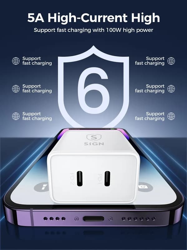SiGN Dual USB-C PD Laddare 40W - Vit Svart