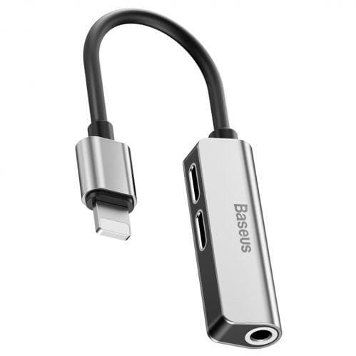 Baseus L52 Adapter Lightning till Dubbla Lightning och AUX 3.5 mm - Silver/Svart Svart