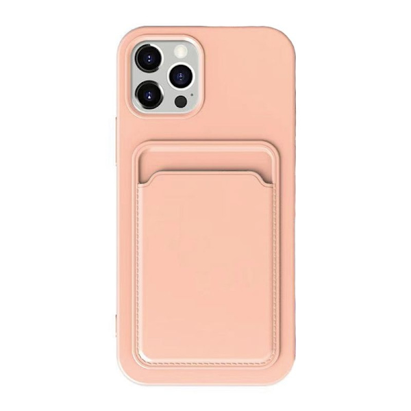 iPhone 15 Pro Max Mobilskal Silikon med Korthållare - Rosa