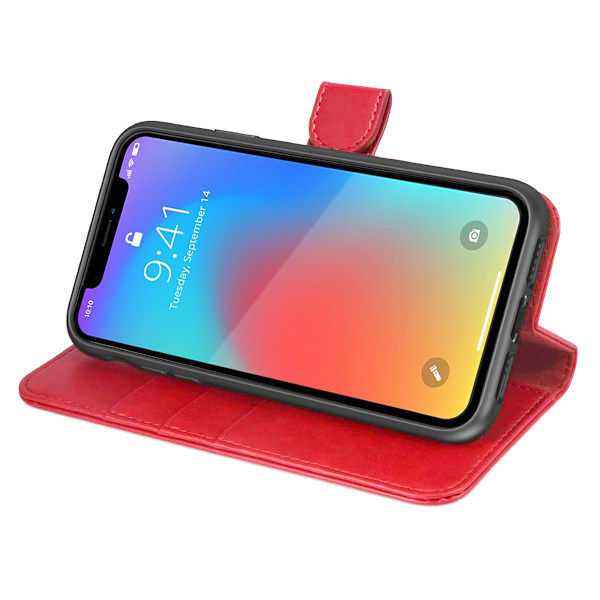 iPhone X/XS Plånboksfodral Magnet Läder med Stativ G-SP - Röd