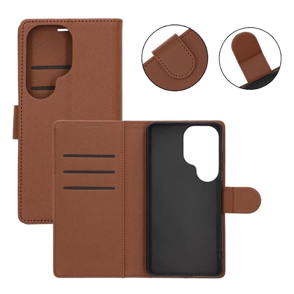 Flip Stand Leather Wallet Case For Samsung S26 Ultra Brown