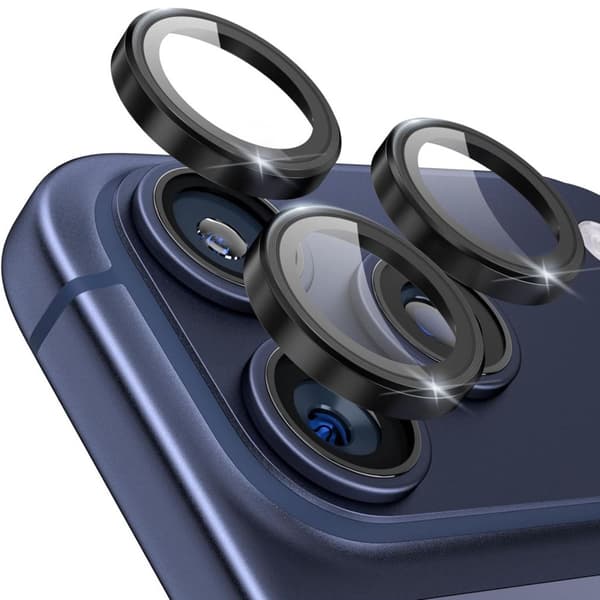 iPhone 18 Pro Max Camera Lens Protector Tempered Glass Metal Ring - Black