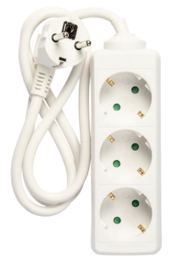 Power outlet 3-way connector with earth, 1m