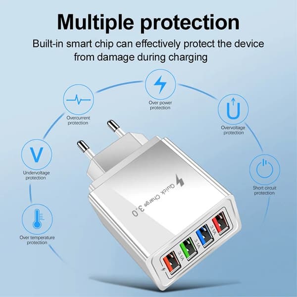 SiGN Snabbladdare 4xUSB-A, PD & Q.C 3.0, 33W - Vit Svart