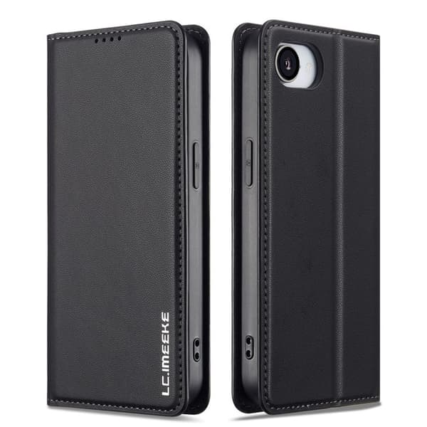 LC.IMEEKE iPhone 17e/16e Wallet Cover Stand PU Leather - Black