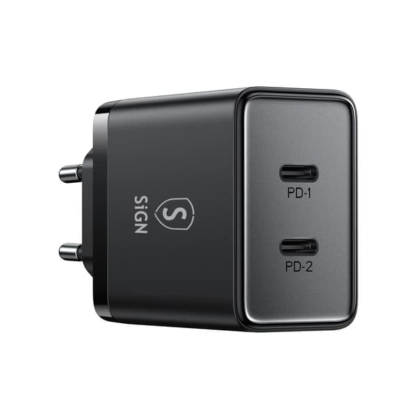 SiGN Dual USB-C PD Laddare 40W - Svart Svart