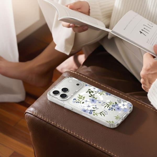 Blommigt Skal med Magsafe för iPhone 17 Pro - Blå