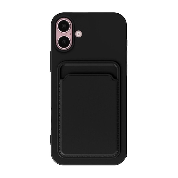 iPhone 16 Silicone Mobile Case with Card Holder - Black