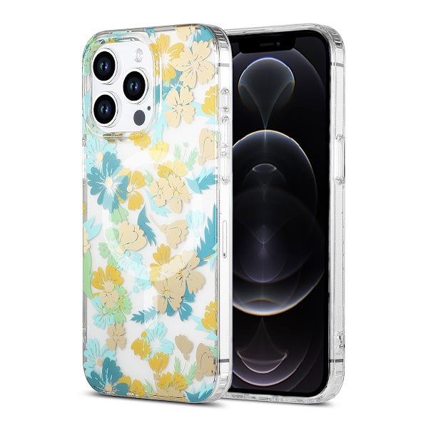 iPhone 12/12 Pro Case MagSafe - Flowers Turquoise