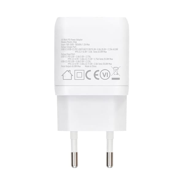 Rvelon USB C Wall Charger 45W GaN Dual Port - White