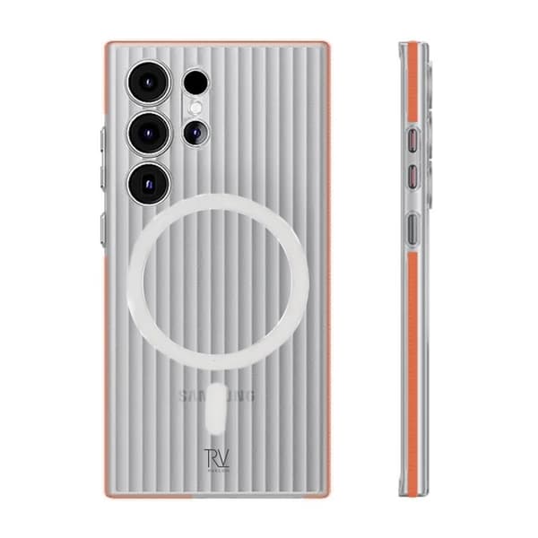 Samsung Galaxy S23 Ultra Mobile Case Corrugated with Magnet Rvelon - Orange