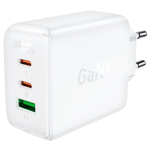 Acefast fast charger GaN 2x USB-C / USB-A, PPS, PD, QC4, 65W  - White
