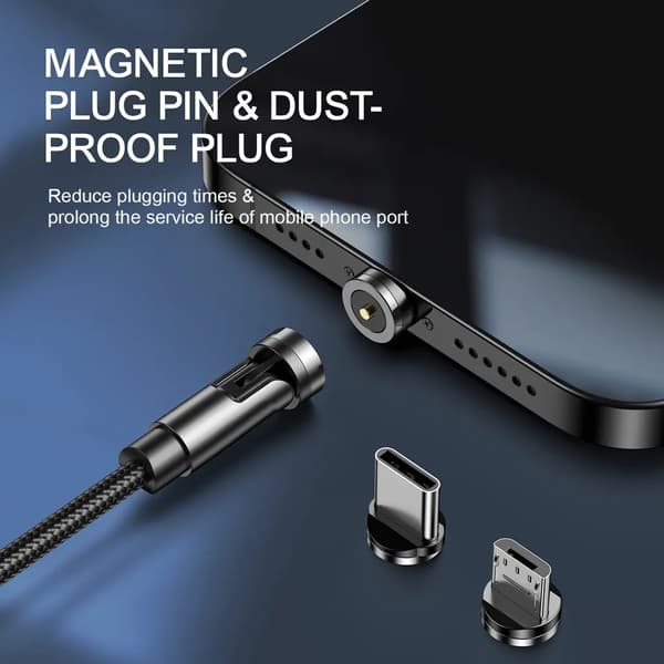 SiGN 3-in-1 360° Magnetkabel Lightning, USB-C, Micro-USB, 2.4A - Svart Svart