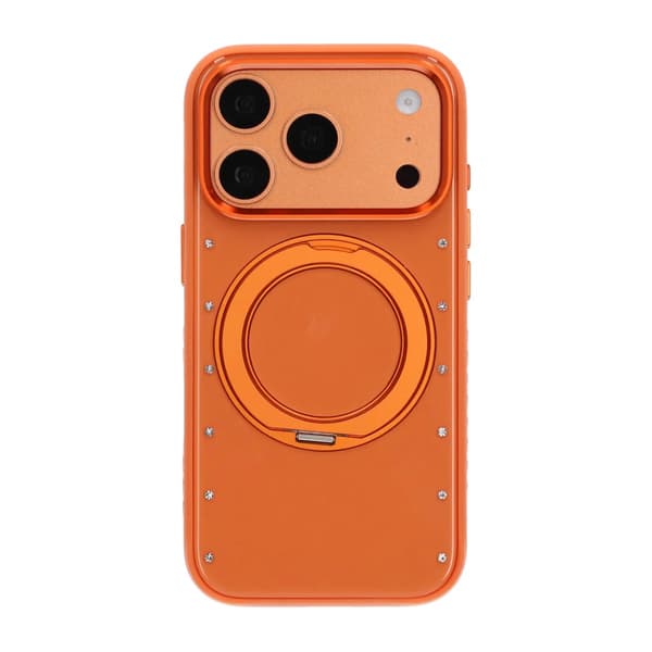 360° Rotatable Kickstand Rhinestone Magnetic Phone Case For iPhone 17 Pro Max/18 Pro Max Orange