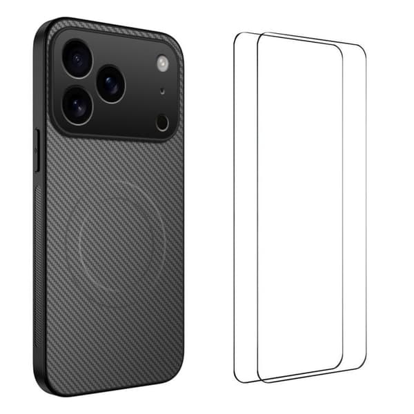 iPhone 18 Pro Carbon Fiber MagSafe Case with 2x Screen Protector - Gray