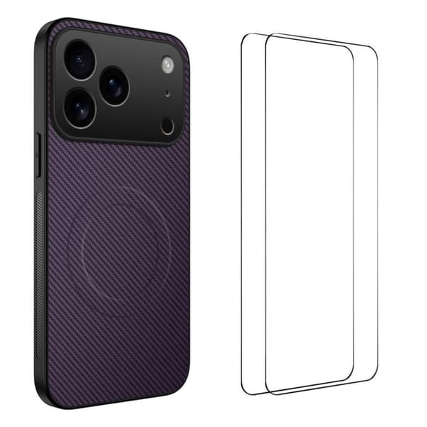 iPhone 18 Pro Carbon Fiber MagSafe Case with 2x Screen Protector - Purple
