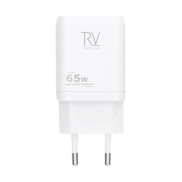 Rvelon Väggladdare 2x USB-C + USB-A 65W GaN - Vit