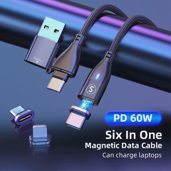SiGN Magnetkabel 3-i-1 USB-C, Lightning, Micro-USB 2.4A, 1 m - Svart Svart