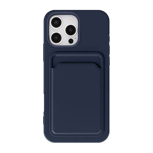 iPhone 16 Pro Silicone Mobile Case with Card Holder - Blue
