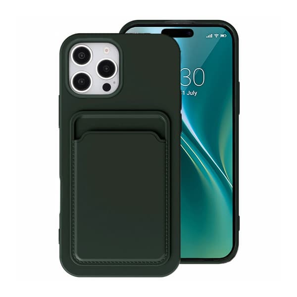 iPhone 16 Pro Silicone Case with Card Holder - Military Green