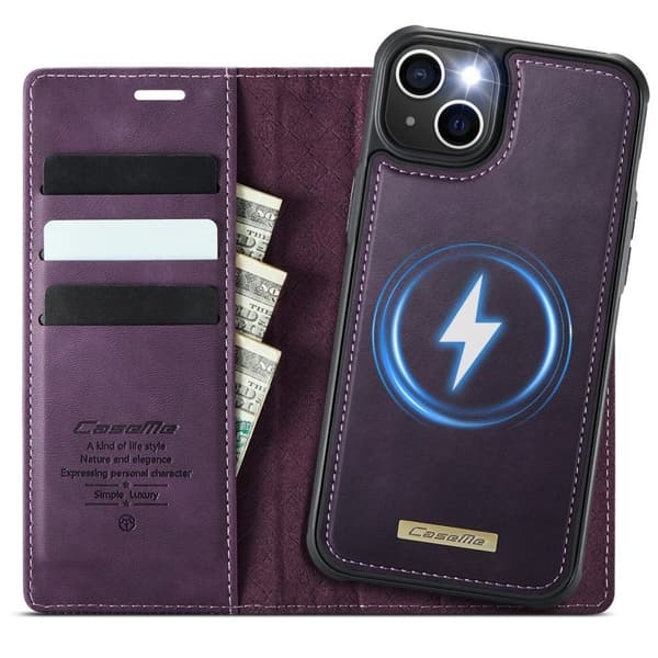 CASEME iPhone 15 Wallet Cover MagSafe RFID Blocking Removable - Purple
