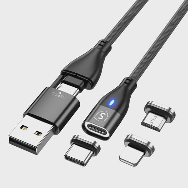 SiGN Magnetkabel 3-i-1 USB-C, Lightning, Micro-USB 2.4A, 1 m - Svart Svart