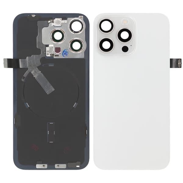 iPhone 15 Pro Max Back Cover Glass OEM White Titanium With Small Parts Magsafe Magnet